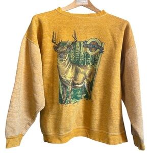 Vintage Yellow Northern Deer Graphic Crewneck Sweater, size XL